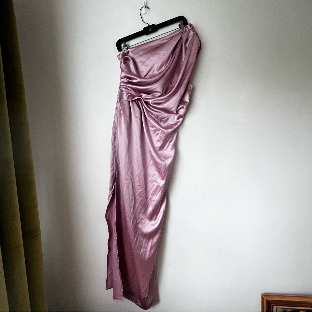 Petal & Pup Nadia One Shoulder Dusty Rose Pink Satin Maxi Dress 10
